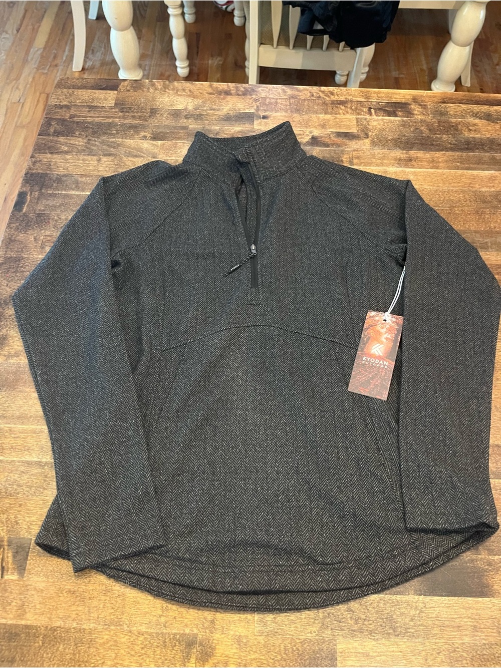 NWT Kyodan Women's size M Charcoal Gray Quarter-Zip Pullover herringbone pattern